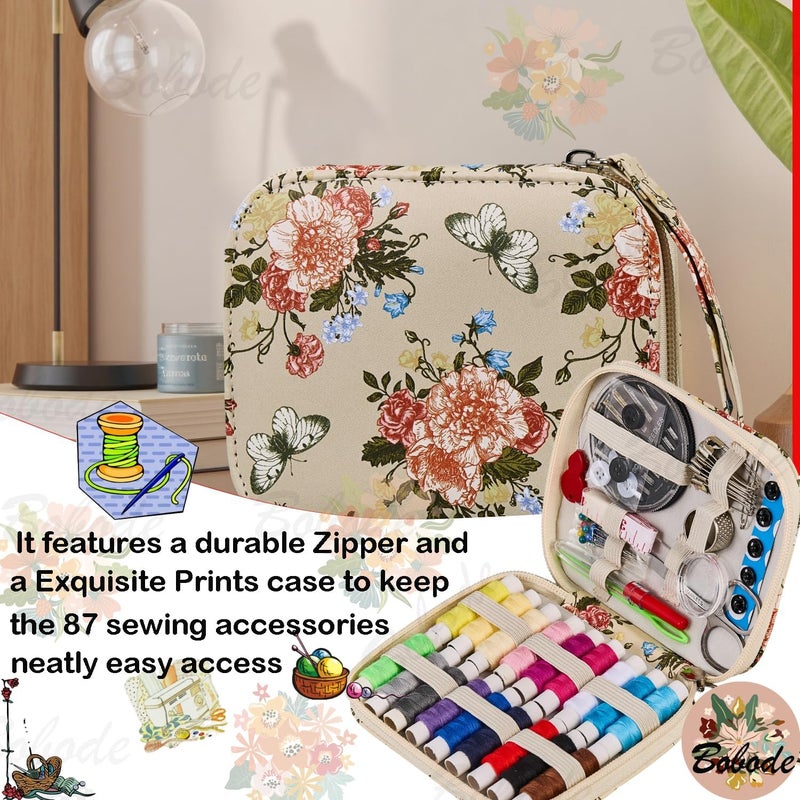 Bobode Printing Sewing Kit Floral Pattern Sewing Set Small Basic Travel Sewing Kit for Adults, 87 PCS Professional Sewing Supplies Accessory for Emergency, Home - Image 4